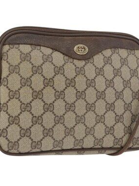 GUCCI GG Supreme Shoulder Bag PVC Beige Gold 89 02 068 Auth YKZ782